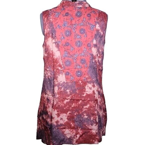 NWOT LOGO by Lori Goldstein Woven Tie-Dye Vest with Print Cotton Panels Sz M - Picture 4 of 13
